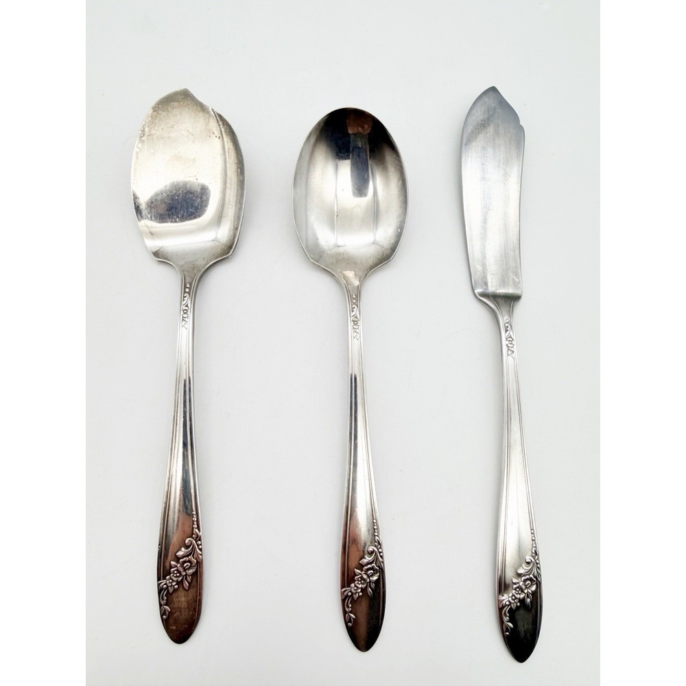 Vintage Queen Bess II Tudor Plate Oneida Community 3 Piece Serving Set Flatware